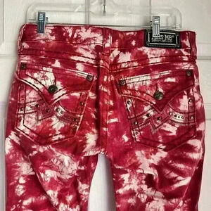 Miss Me Womens Jeans Tie Dye Red JD106352 Skinny Rhinestone Flap Pocket Size 30